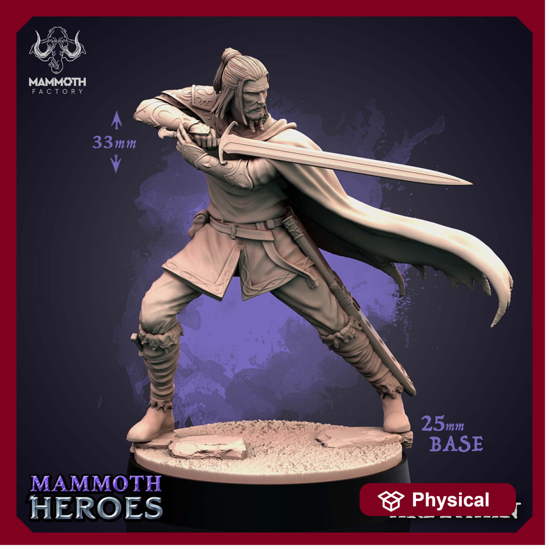 Human Male Fighter Ranger | 28mm, 32mm,54mm,75mm,100mm Resin Miniature |Dungeons and Dragons |Arethain Mammoth Factory - Only-Games