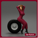 2 Models - SEXY GIRL MECHANIC IN SUIT SITTING ON A TRUCK TYRE AND HANDS IN HAIR