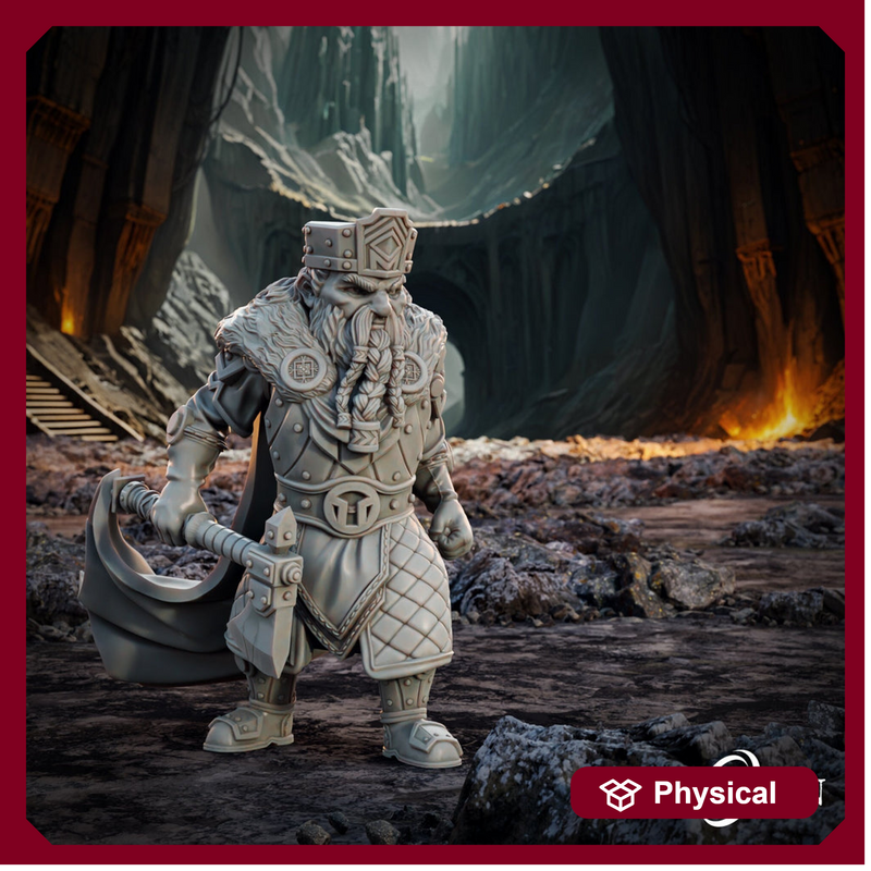 Dwarf King Fighter Battle Axe Miniature | Dungeons and Dragons 5e | 28mm,32mm,54mm,75mm, 100mm Scale | Pathfinder Mini for Painting - Only-Games