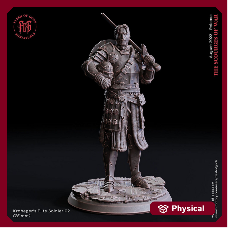 Fighter Soldier in Armor Miniature | Dungeons and Dragons | 28mm, 32mm,54mm,75mm,100mm Scales | Pathfinder |Unpainted Figure | Flesh of Gods - Only-Games