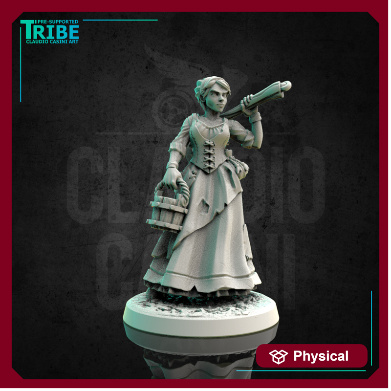(0229) Female human elf half-orc tiefling firbolg farmer with hoe