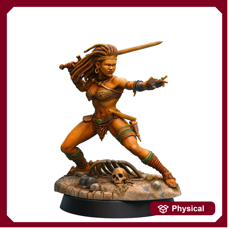Female Barbarian Miniature | Tribal Sword Warrior | Resin RPG Figure - Only-Games