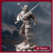 Human Ranger Fighter with Sword | Miniature | 28mm, 32mm, 75mm, 100mm Scales | Pathfinder Figure | DnD | Figurine unpainted | - Only-Games