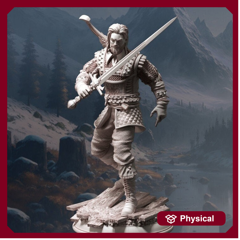 Human Ranger Fighter with Sword | Miniature | 28mm, 32mm, 75mm, 100mm Scales | Pathfinder Figure | DnD | Figurine unpainted | - Only-Games
