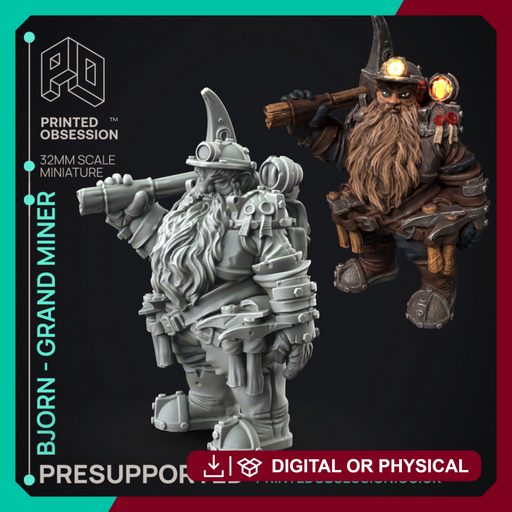 Bjorn - Grandminer - Flesh of Gold -  PRESUPPORTED - Illustrated and Stats - 32mm scale - Only-Games