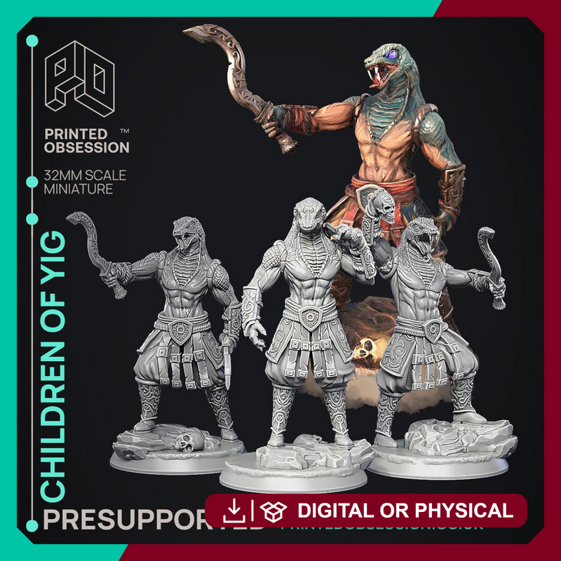 Children of Yig - 3 Models - The Wondering Desert -  PRESUPPORTED - Illustrated and Stats - 32mm scale