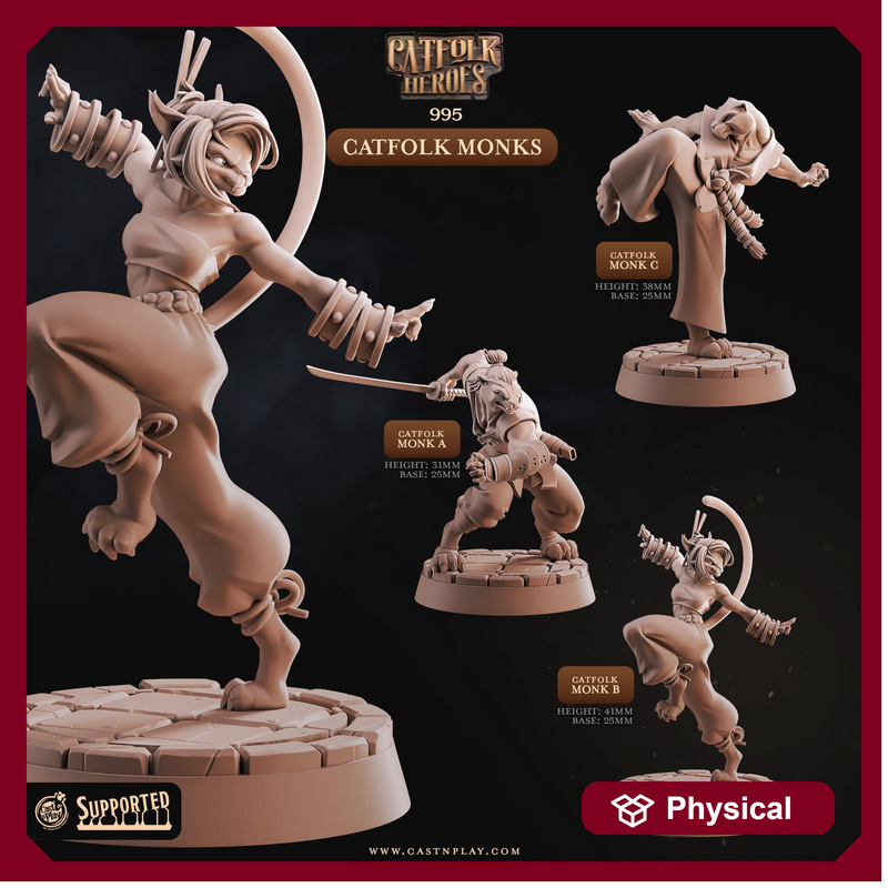 Catfolk Monks - Catfolk Heroes - CastNPlay - Terrain Wargaming D&D DnD 28mm 32mm 40mm 54mm