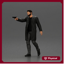 Man in Black Coat Aiming a Gun with Confident Stance