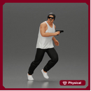 Gangster Man in Beanie Sunglasses Tank Pants Sneakers Running with Gun