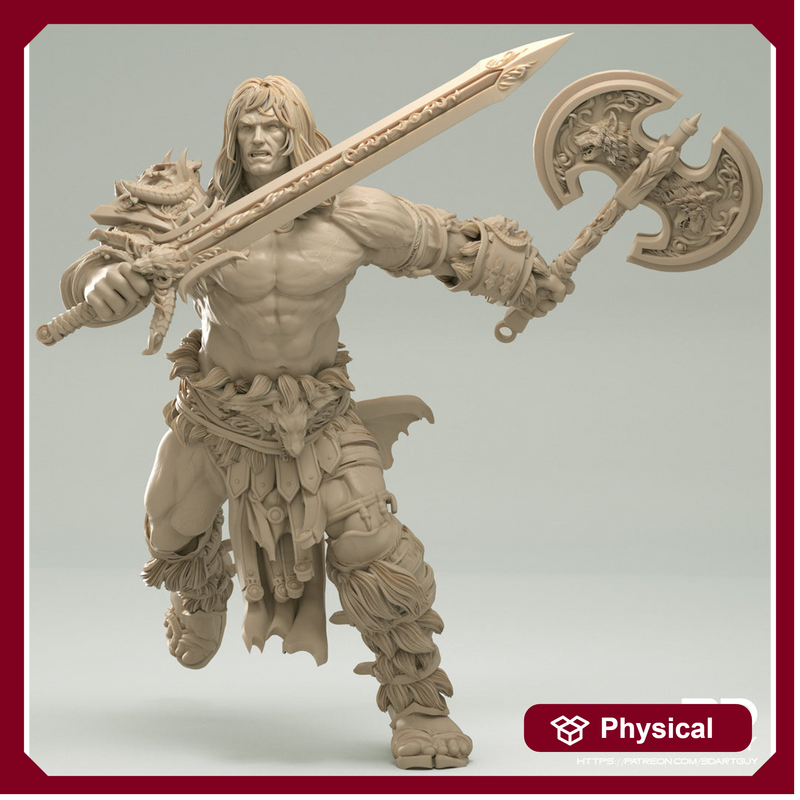 Human Barbarian Gladiator 2 weapons PC or NPC | 28mm, 32mm Scales also 50mm and 100mm | Dungeons and Dragons | Pathfinder | - Only-Games