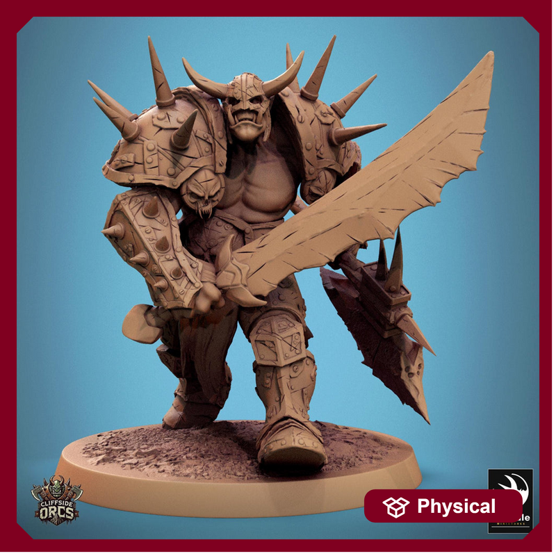 Orc Fighter Barbarian Battle Axe Sword, Half-Orc | Unpainted 28mm,32mm,54mm,75mm,100mm Scales | Megaboss | Dungeons & Dragons 5e |Pathfinder - Only-Games