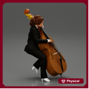 Beautiful young woman musician sitting on a vintage double bass