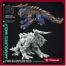Armoured Wolf - Large Creature - Hunting Party -  PRESUPPORTED - Illustrated and Stats - 32mm scale
