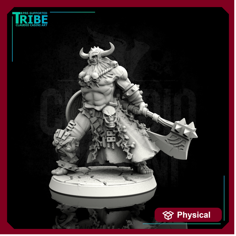 (0094) Male human half orc viking with axe and shield