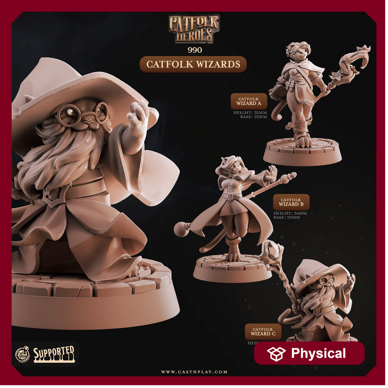 Catfolk Wizards - Catfolk Heroes - CastNPlay - Terrain Wargaming D&D DnD 28mm 32mm 40mm 54mm