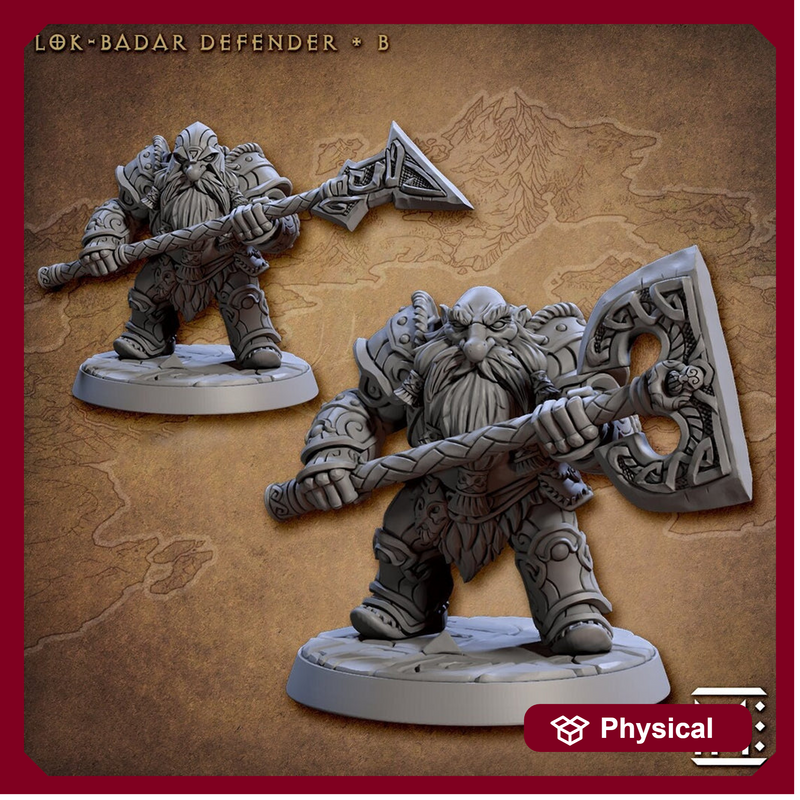 Male Fighter Dwarf  with Axe, Halberd and Helm | 28mm, 32mm, 54mm, 75mm Scale Miniature | Dungeons and Dragons | Artisan Guild - Only-Games