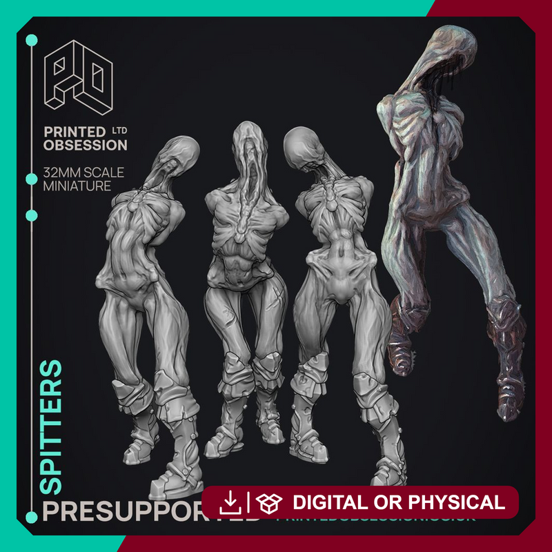 Spitters - 3 Models - Quiet Mountains -  PRESUPPORTED - Illustrated and Stats - 32mm scale