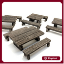 Mediaval wooden table and bench