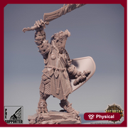 Dragonborn Fighter Flaming  Sword & Shield | 28mm, 32mm, 75mm Scale Resin Miniature | Dungeons and Dragons | Pathfinder | - Only-Games