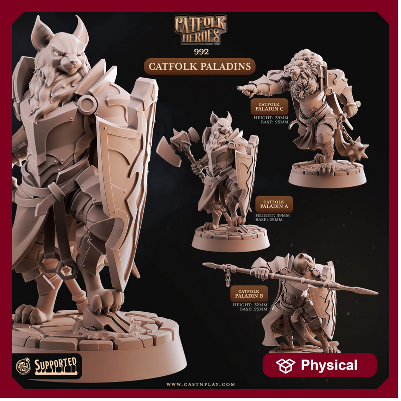 Catfolk Paladins - Catfolk Heroes - CastNPlay - Terrain Wargaming D&D DnD 28mm 32mm 40mm 54mm
