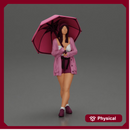 Pretty Girl with an Umbrella in Open Sweater and shorts Posing and Standing