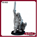 Little boy with wooden sword and shield