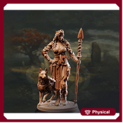 Female Fighter, Ranger, Spear and Hound | D&D 5e Mini | 5 Sizes /Scales - Only-Games