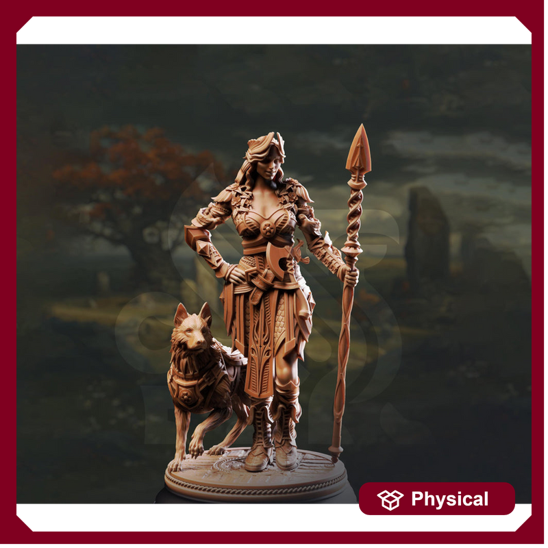 Female Fighter, Ranger, Spear and Hound | D&D 5e Mini | 5 Sizes /Scales - Only-Games
