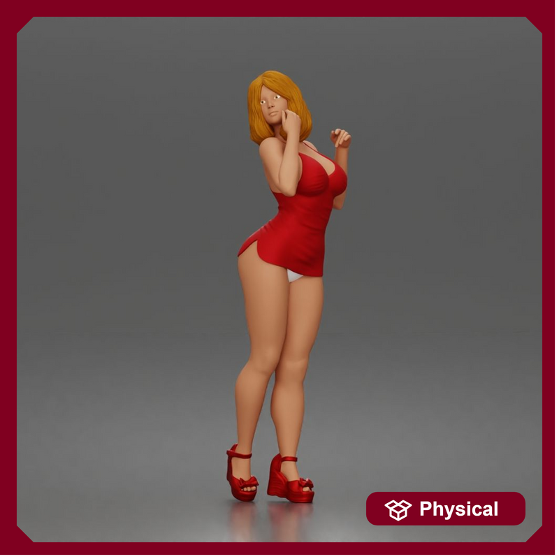 Fashion forward woman in red dress commands attention with poise