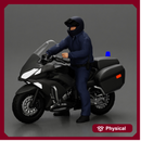 Motorcycle police officer stopped at a red light