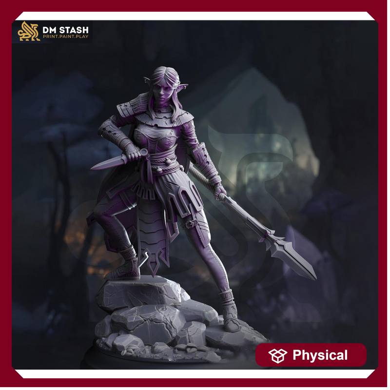 Dark Elf Female Ranger ,Fighter Polearm Master PC/ NPC Miniature | 28mm,32mm,54mm,75mm,100mm Scales | Dungeons & Dragons Pathfinder DM Stash - Only-Games