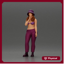 beautiful girl in pants and a hat thinking