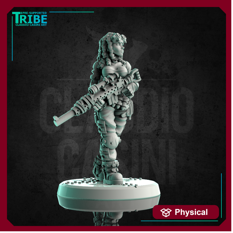 (0195) Female post apocalyptic sniper hunter with a rifle