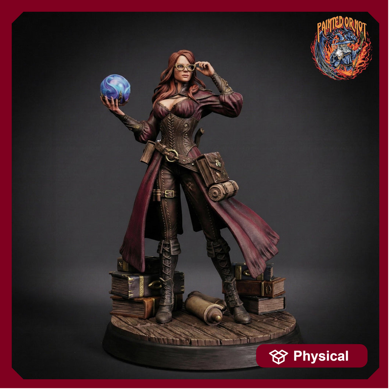 Female Wizard Miniature | Diviner Mage with Orb | Resin 28mm 32mm 54mm 75mm 100mm - Only-Games
