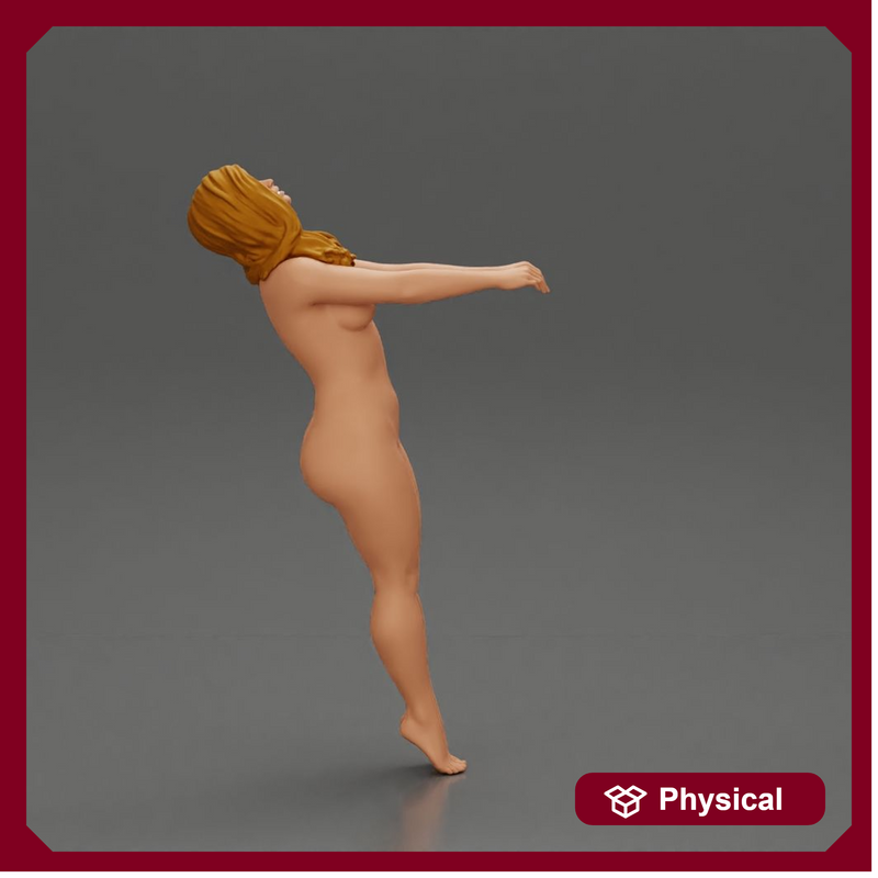 Naked girl leaning back holding hands enjoying a playful dance moment