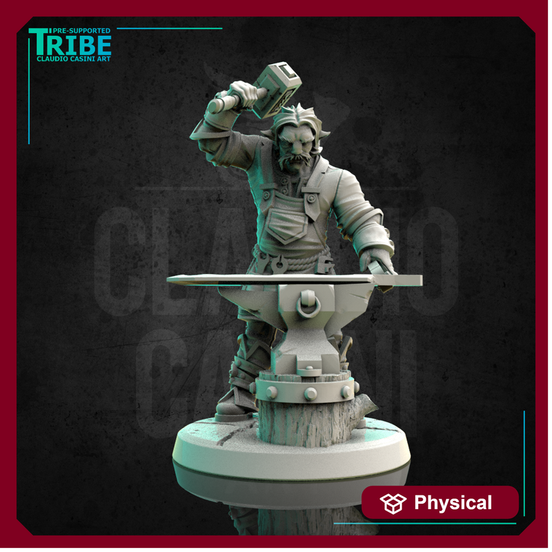 (0194) Male human tiefling firbolg half orc blacksmith with a hammer and anvil