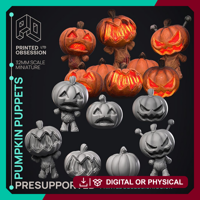 Pumpkin Puppets - 7 Models - Halloween Monsters -  PRESUPPORTED - Illustrated and Stats - 32mm scale