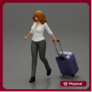 2 Business woman in shirt and trousers pulling suitcase walking in airport terminal
