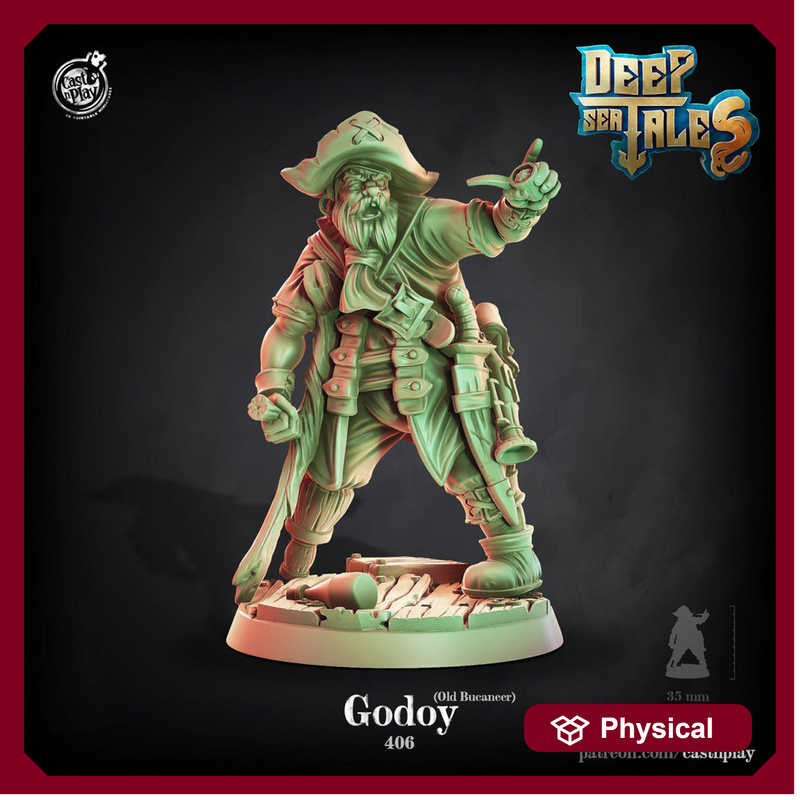 Bucaneer Pirate Ship Captain | 28mm, 32mm, 75mm Scale | Dungeons and Dragons 5e Miniatures | Pathfinder | Figurine | DnD Mini | Resin - Only-Games