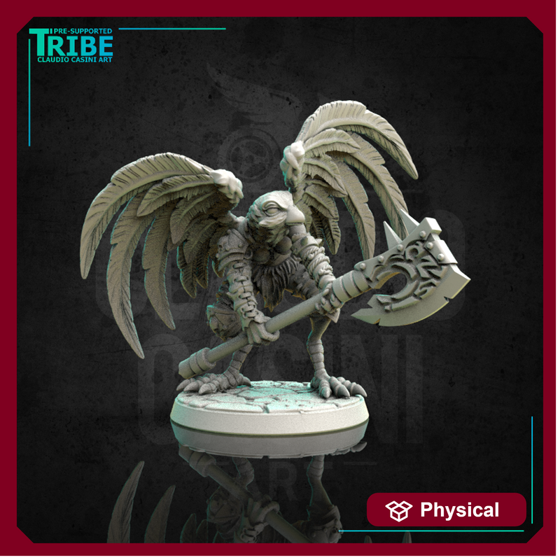 (0169) Female Featherfolk barbarian warrior with a two hands axe