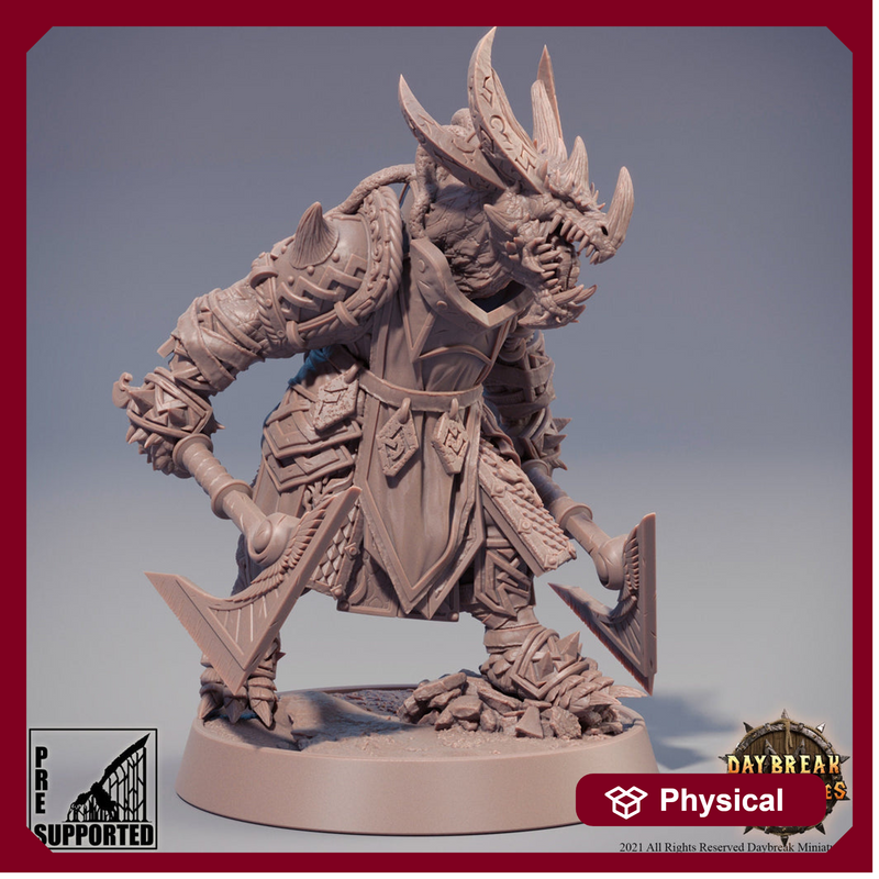 Dragonborn Fighter Two weapon style axes | 28mm, 32mm,54mm,75mm,100mm Scale Resin Miniature | Dungeons and Dragons Miniatures | Pathfinder | - Only-Games