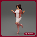 Beautiful Woman standing in one leg in mini dress and jacket