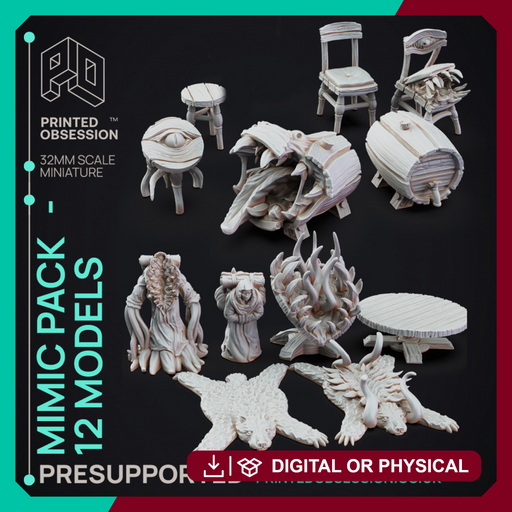 Mimic Pack - 12 Models - Hidden and Discovered - PRESUPPORTED - 32mm scale. - Only-Games