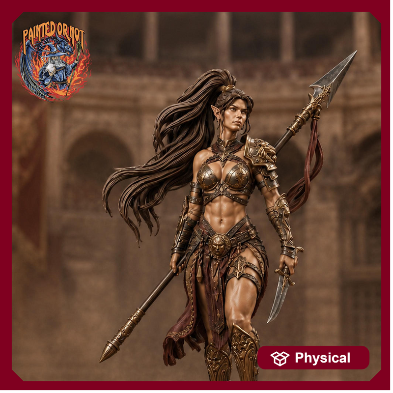 Female Elf Polearm Master Miniature, Thalira Spear Fighter Gladiator, PaintedOrNot Original DnD Pathfinder - Only-Games