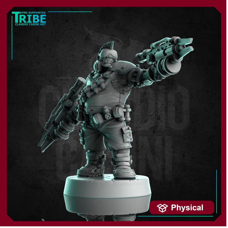 (0295) Male cyberpsychopath sci-fi cyborg with laser rifles