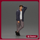 Fashion model posing casually in open shirt cargo pants relaxed stance