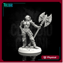 (0022) Female human elf tiefling half orc barbarian with two-handed axe