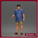 Relaxed asian man character walking pose in t shirt shorts sandals outfit