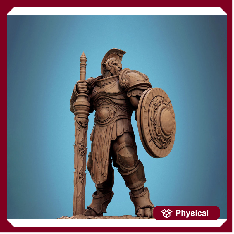Leonin LionFolk Fighter in Armor | 28mm, 32mm, 54mm, 75mm Scales,100mm Tall | Dungeons and Dragons D&D 5e | Pathfinder| Daybreak Miniatures - Only-Games