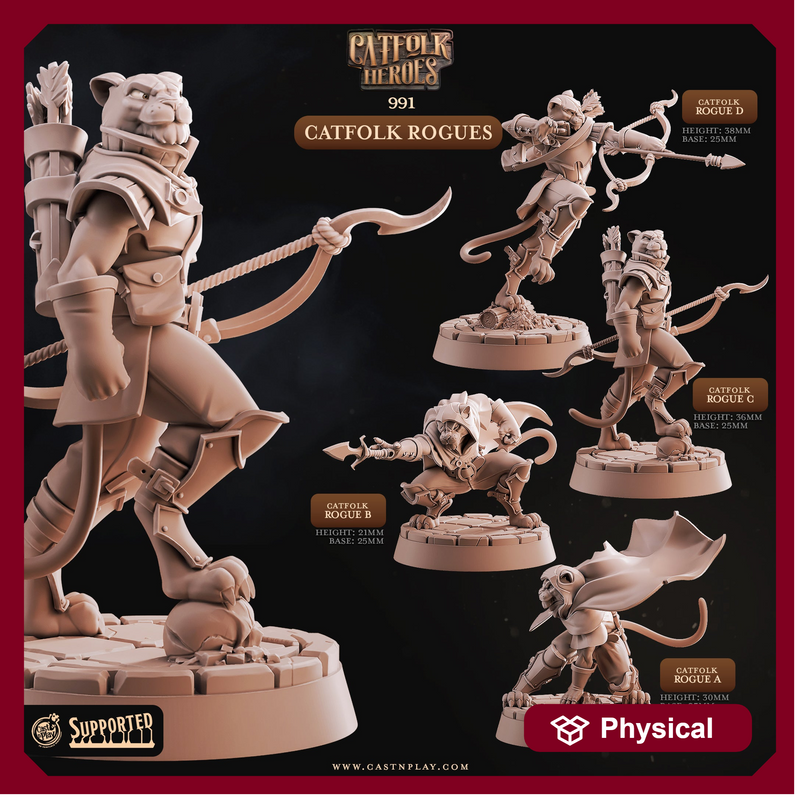 Catfolk Rogues - Catfolk Heroes - CastNPlay - Terrain Wargaming D&D DnD 28mm 32mm 40mm 54mm
